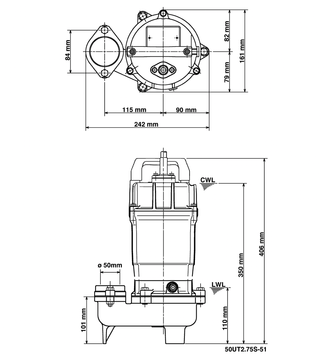 Kloakkpumpe TSP 50UT2.75S-51S vippestyring